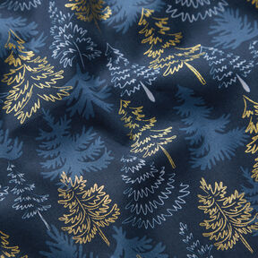 tessuto in cotone popeline Delicati abeti – blu notte/oro, 