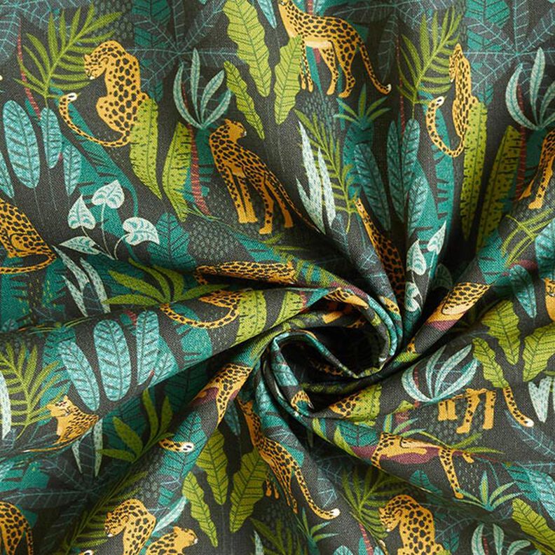 tessuto arredo popeline di cotone leopardi nella giungla – verde/giallo,  image number 3