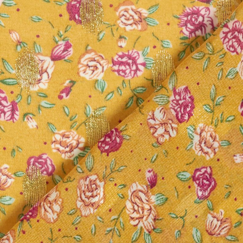 Chiffon a fiori crêpe e pois dorati – giallo curry,  image number 4