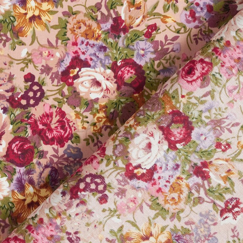 popeline di cotone Bouquet di fiori romantici – rosa antico chiaro/rosso carminio, image number 4