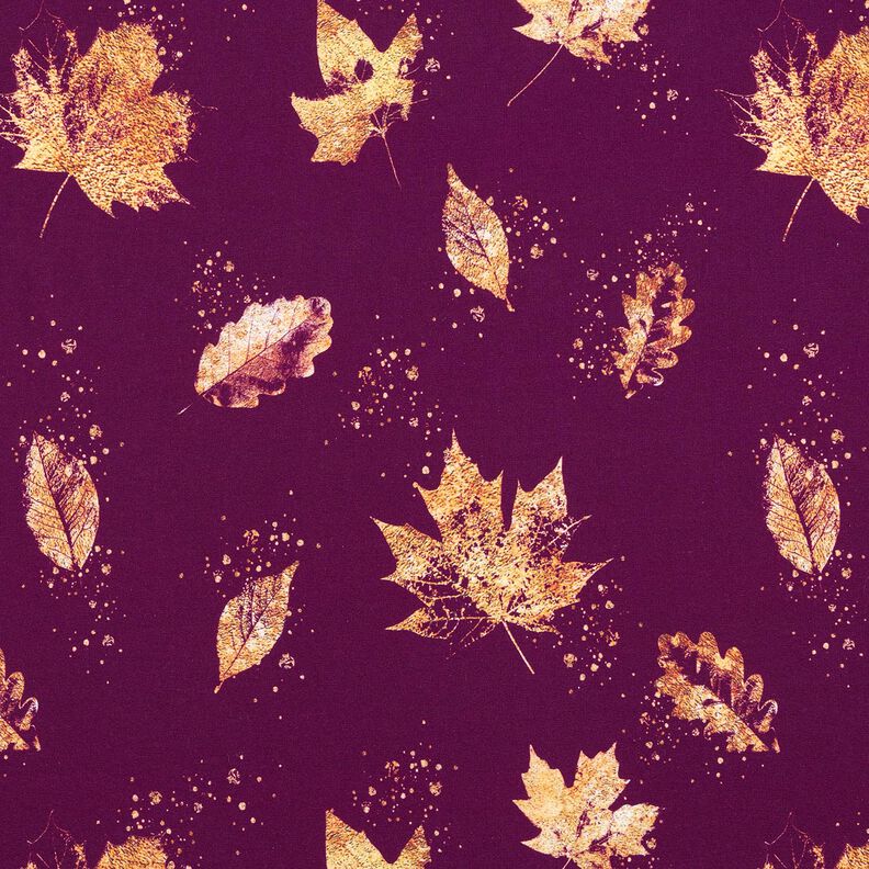 French terry Foglie autunnali dorate | Glitzerpüppi – uva/oro,  image number 1