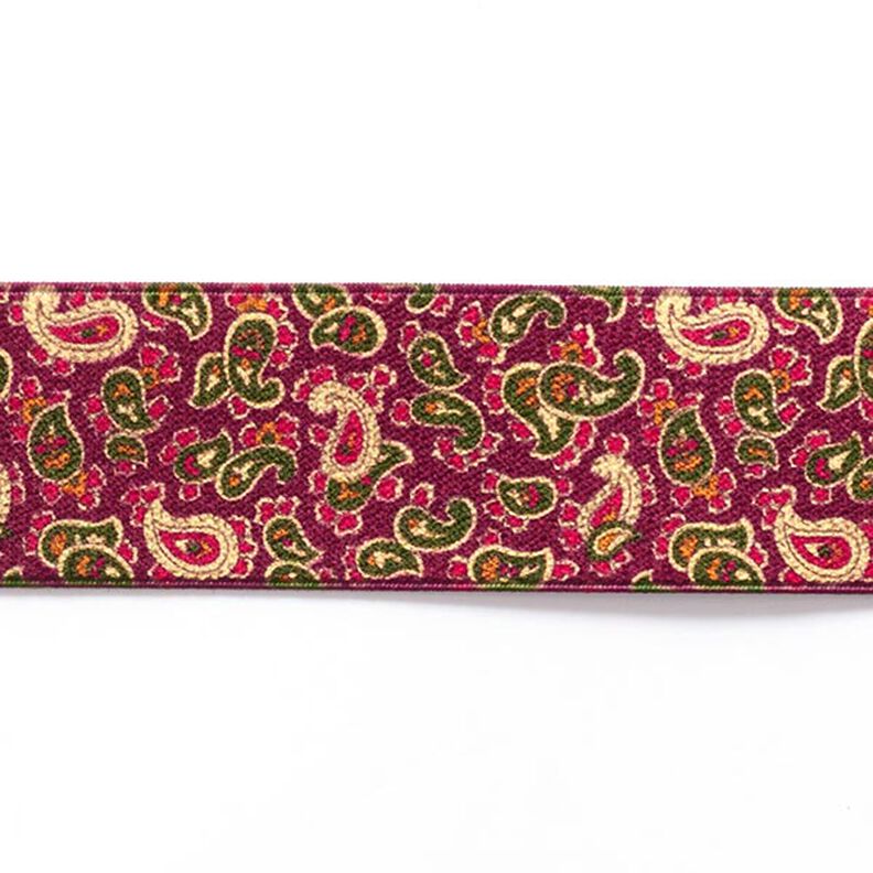 nastro elastico paisley  [ 3,5 cm ] – lampone/verde,  image number 1