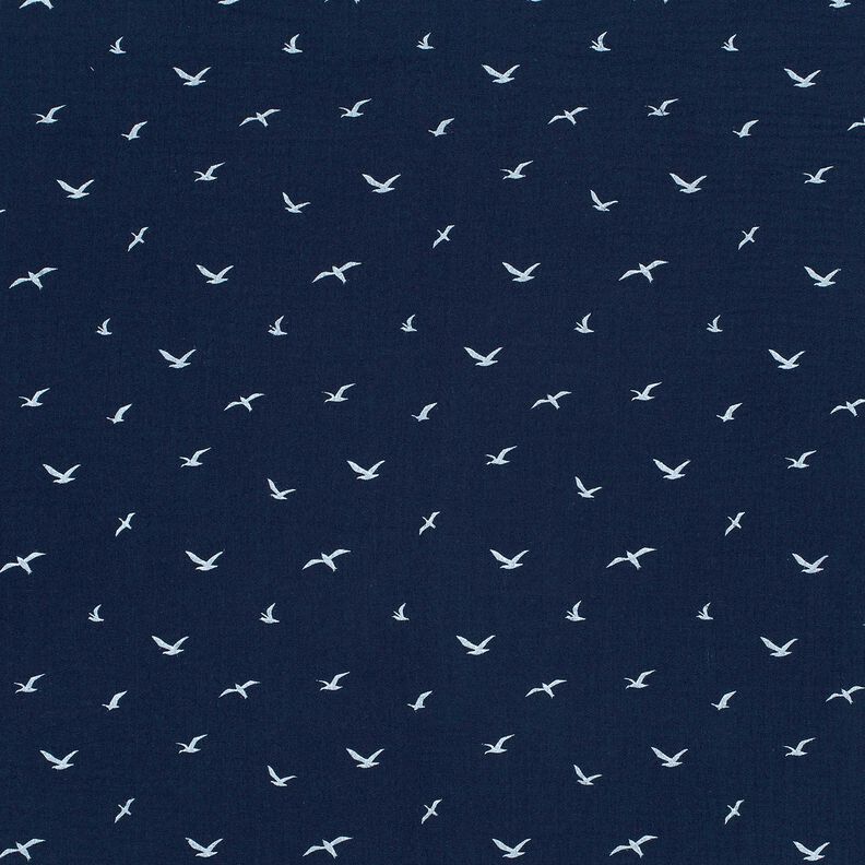 mussolina / tessuto doppio increspato Gabbiani – nero-azzurro/bianco,  image number 1