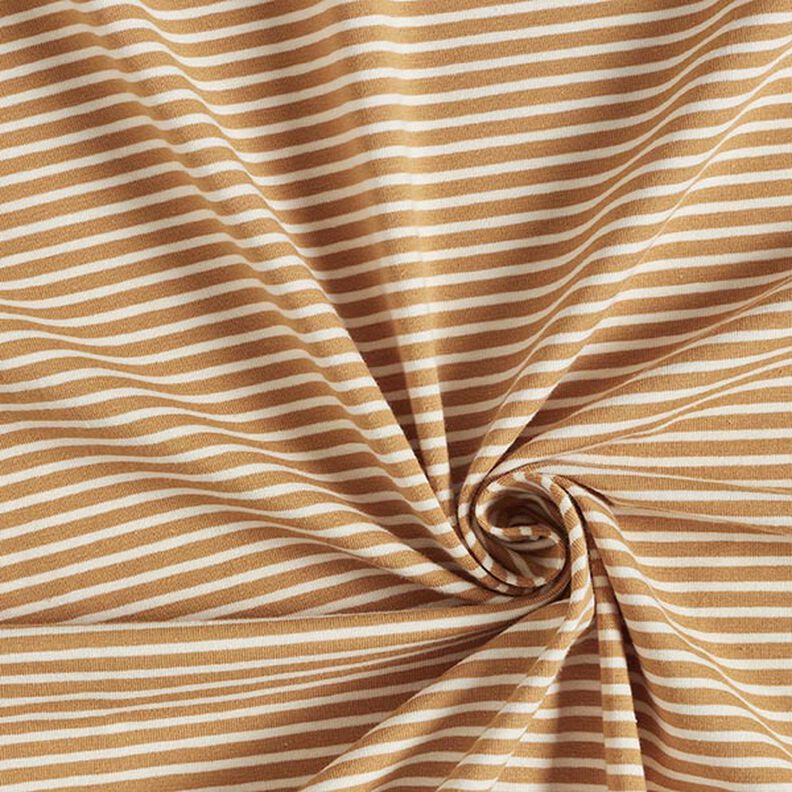 Jersey in cotone a righe sottili – crema/cannella,  image number 3