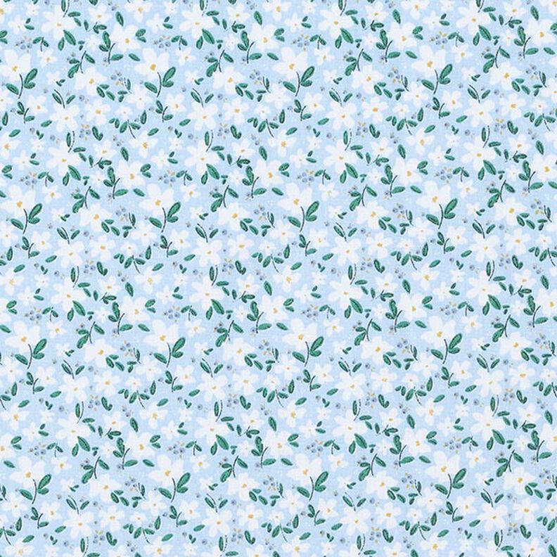 Popeline di cotone biologico con delicati fiori – blu cielo,  image number 1