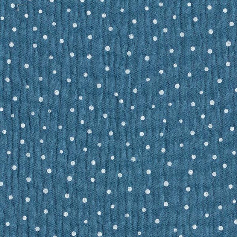 mussolina / tessuto doppio increspato piccoli pois – colore blu jeans/bianco,  image number 1