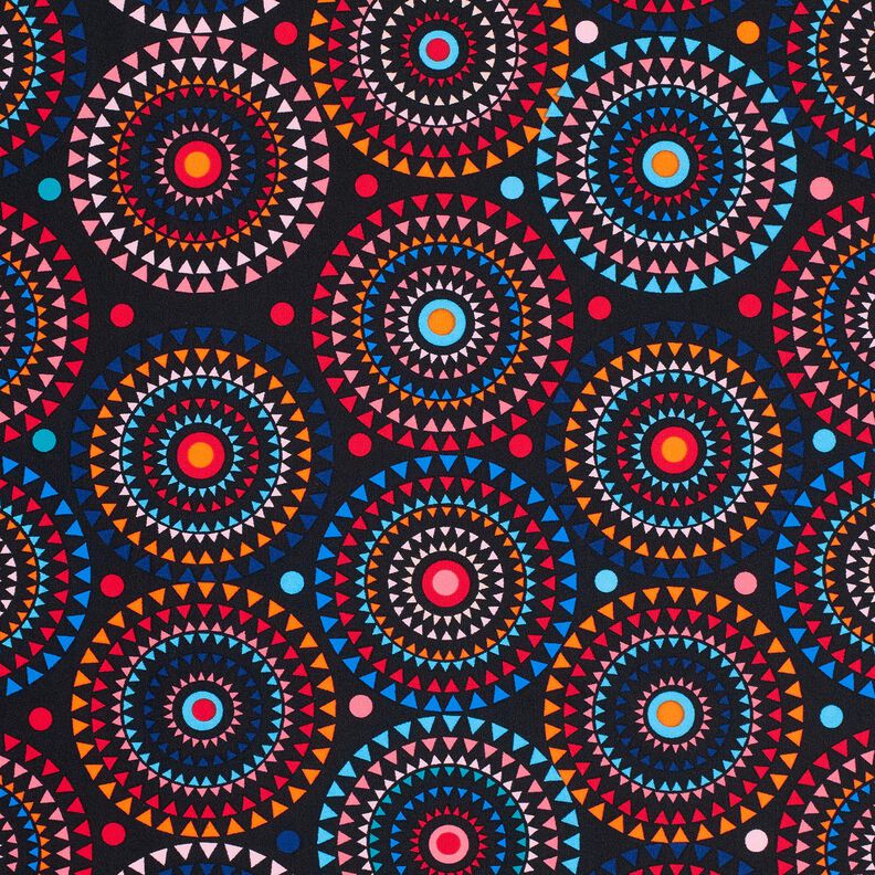 tessuto per costumi da bagno mandala – nero-azzurro/rosso fuoco,  image number 6