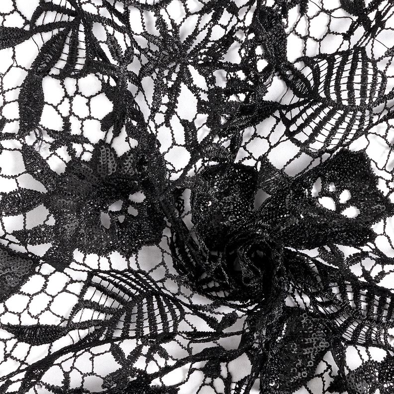 tessuto in pizzo con paillettes e bordo a smerlo – nero,  image number 3