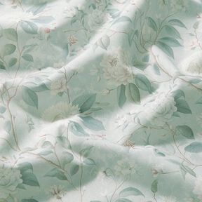 tessuto in cotone popeline sottili rami in fiore – blu-argento, 