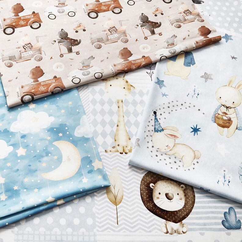 tessuto arredo tessuto spinato in cotone Coniglietti nel mondo dei sogni stampa digitale – azzurro, image number 5