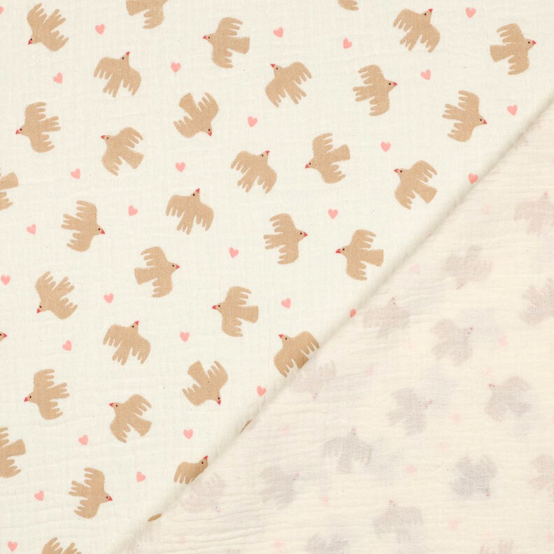 GOTS mussolina / tessuto doppio increspato Uccelli e cuori | Poppy Fabrics – bianco lana, image number 5