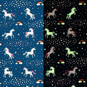tessuto arredo unicorni danzanti Glow in the Dark – blu oceano/rosa, 