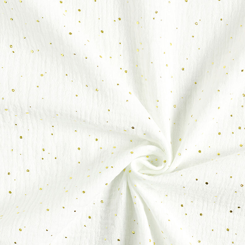 mussola di cotone, macchie dorate sparse – bianco/oro,  image number 3