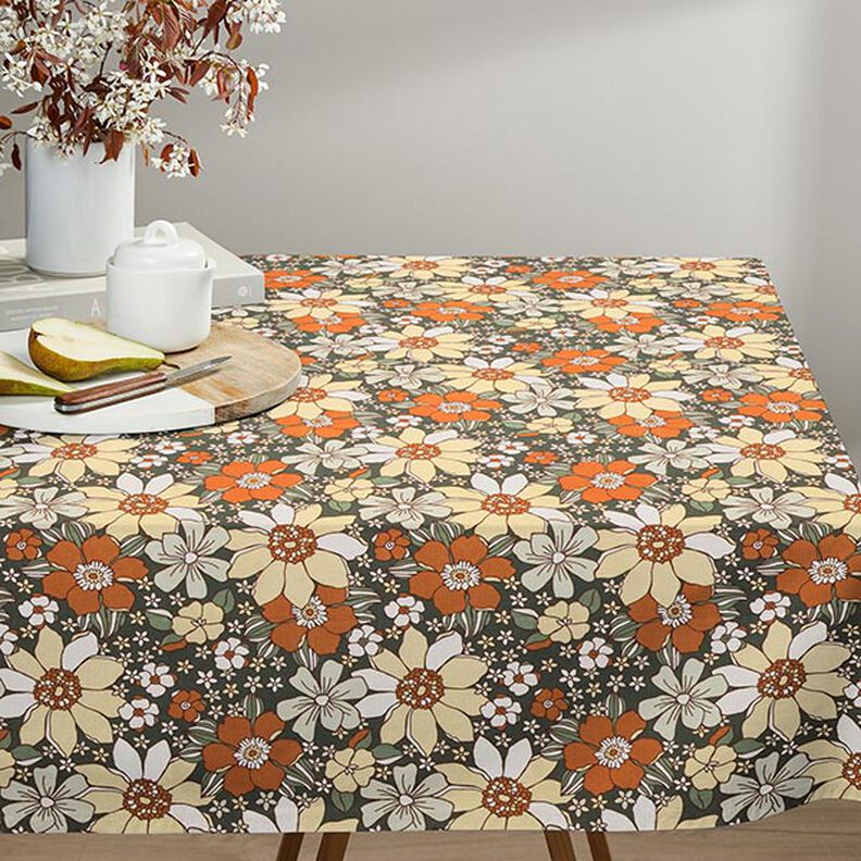 tessuto in cotone cretonne Fiori rétro – arancio chiaro/giallo chiaro,  image number 8