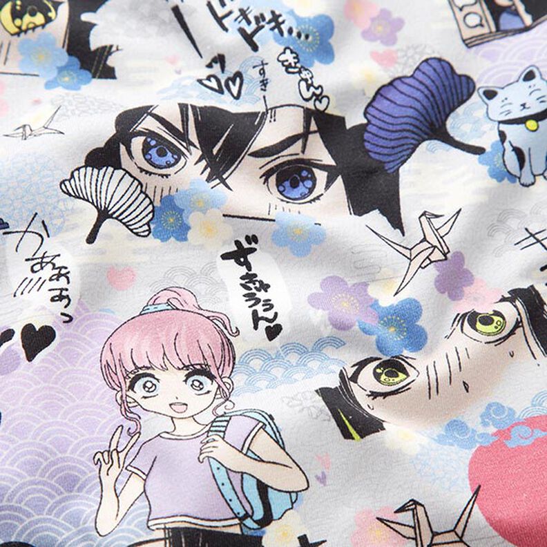 jersey di cotone Il mondo dei Manga stampa digitale – grigio argento,  image number 2