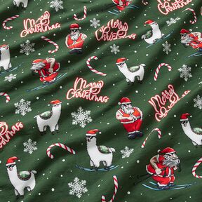 French terry, felpa estiva Babbo Natale e Lama | Glitzerpüppi – verde abete/peperoncino, 