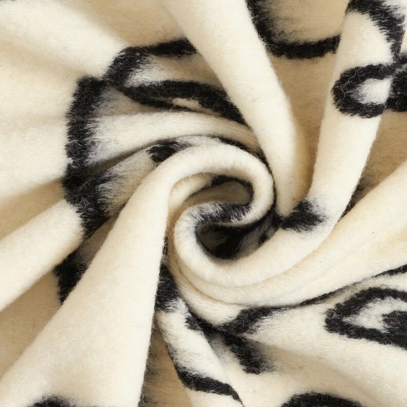 Tessuto a maglia per cappotto con volti astratti – nero/bianco lana,  image number 3
