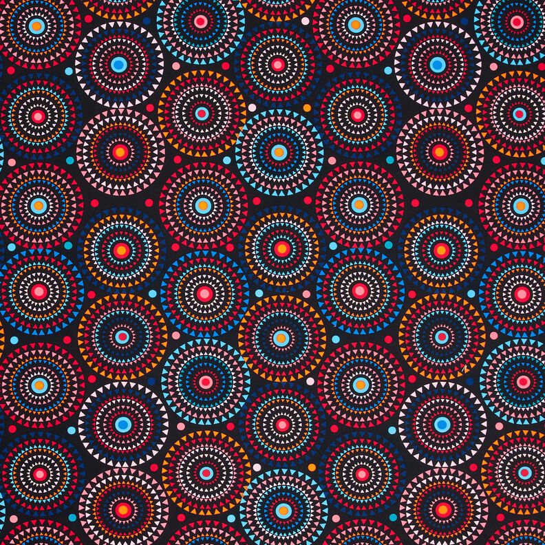 tessuto per costumi da bagno mandala – nero-azzurro/rosso fuoco,  image number 1