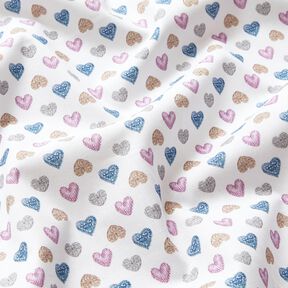 tessuto in cotone popeline teneri cuori – bianco/violetto pastello, 