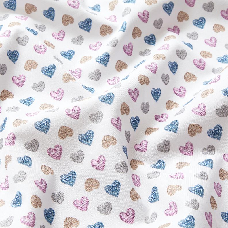 tessuto in cotone popeline teneri cuori – bianco/violetto pastello,  image number 2