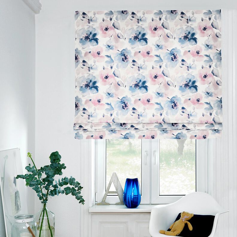tessuto arredo mezzo panama Grandi fiori acquerellati – bianco/violetto pastello, image number 6