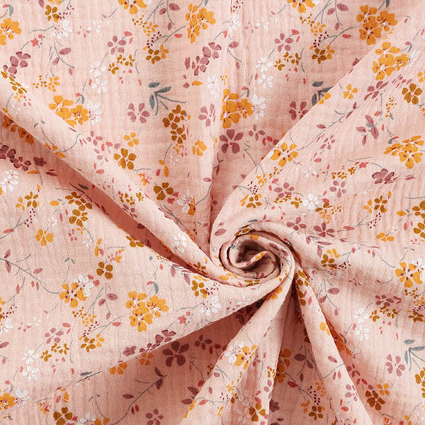 mussolina / tessuto doppio increspato romantici tralci di fiori – rosa, image number 3