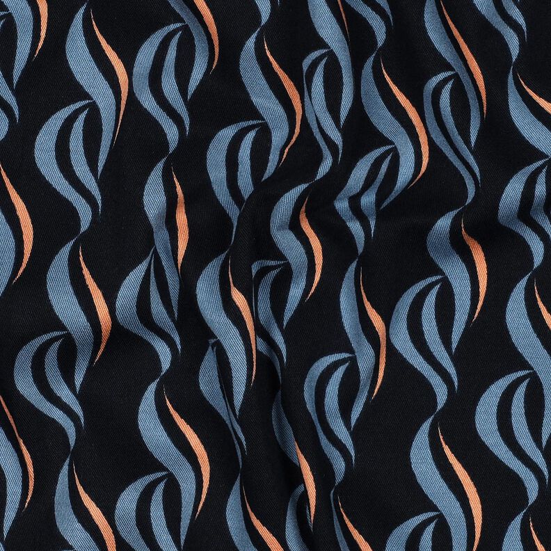 Viscosa elasticizzata con onde astratte – nero-azzurro/blu jeans chiaro,  image number 2