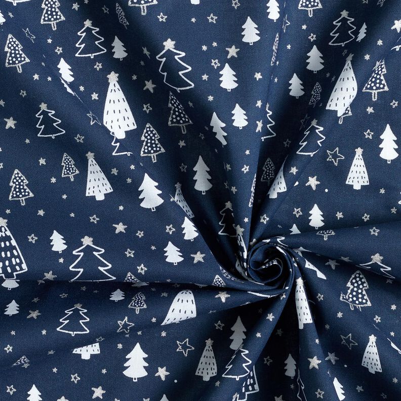 tessuto in cotone popeline Piccoli alberi di Natale – blu marino/bianco, image number 3