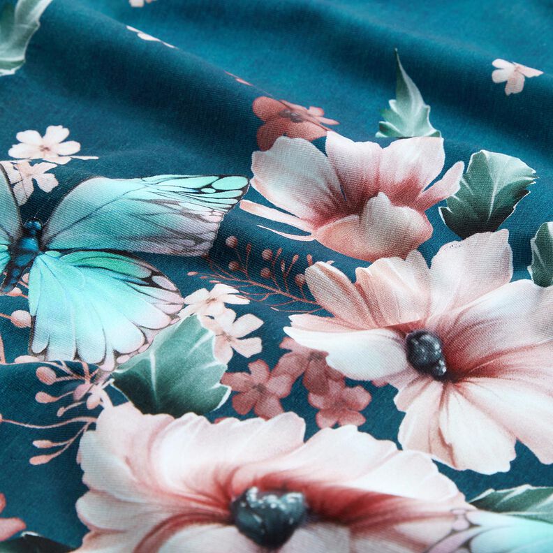 jersey di cotone Prato con farfalle | Glitzerpüppi  – petrolio chiaro/rosé,  image number 6