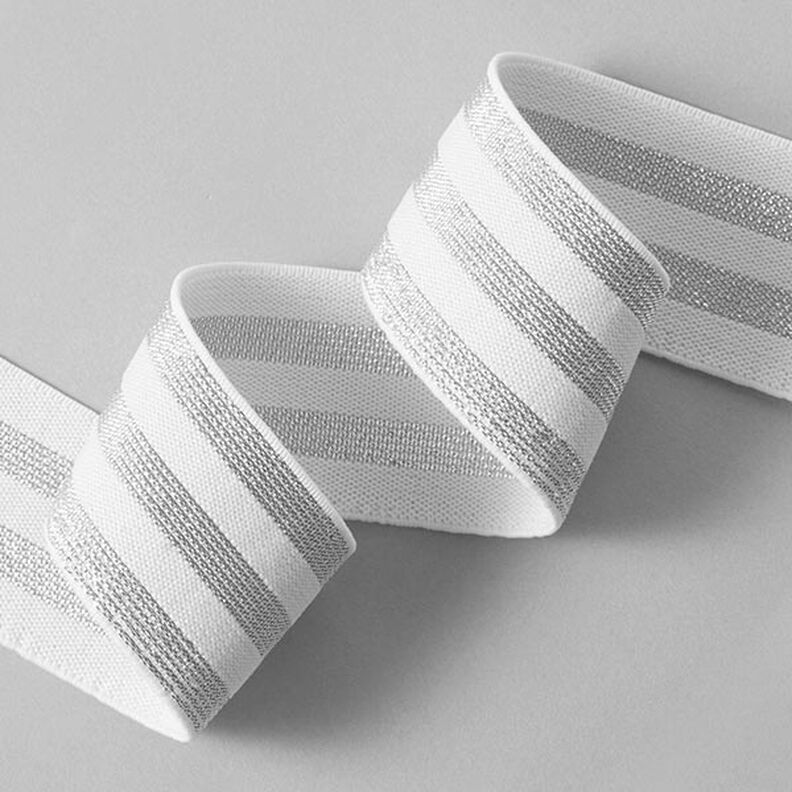 nastro elastico a righe [40 mm] – bianco/argento,  image number 2
