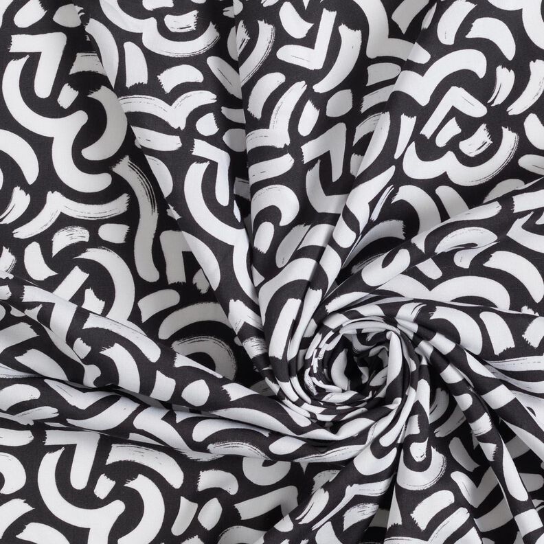 Tessuto di viscosa Linee ondulate astratte – nero/bianco, image number 3