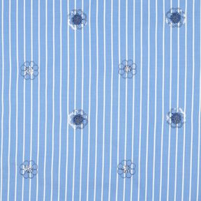 Misto cotone Ricamo di paillettes su strisce | Poppy Fabrics – azzurro/bianco, 