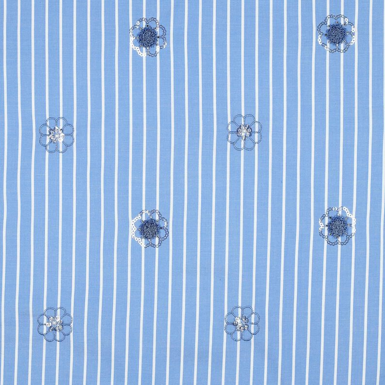 Misto cotone Ricamo di paillettes su strisce | Poppy Fabrics – azzurro/bianco,  image number 1