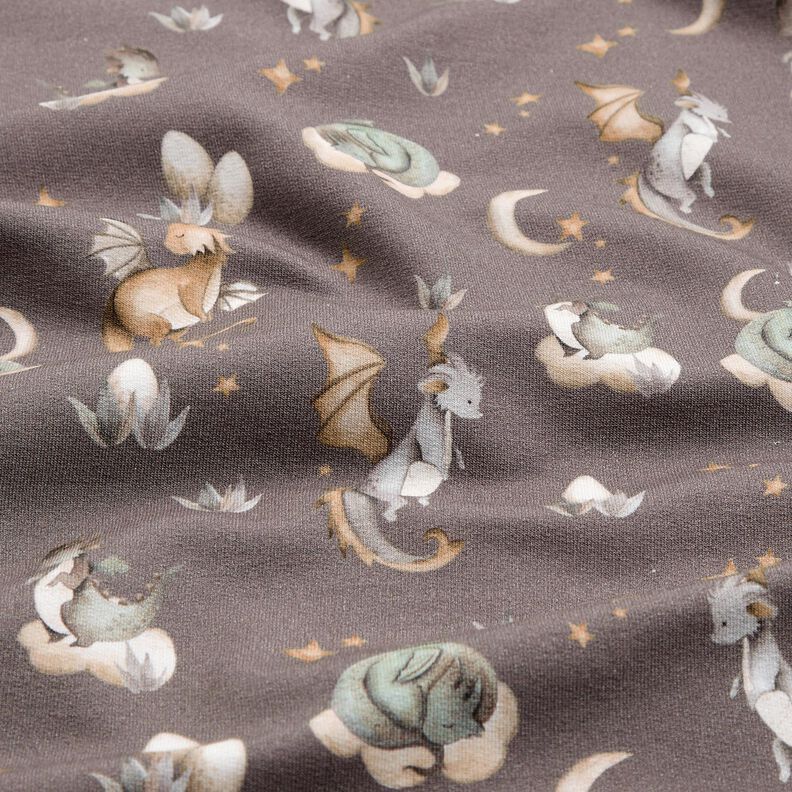 French terry, felpa estiva Draghi carini stampa digitale – talpa scuro,  image number 2