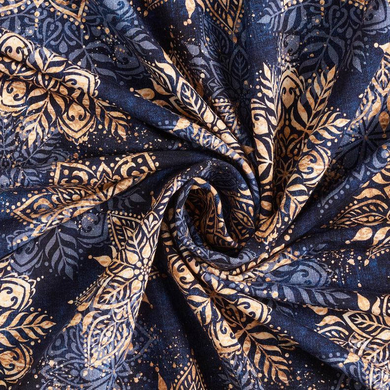 French terry, felpa estiva mandala | Glitzerpüppi – blu marino/albicocca, image number 3