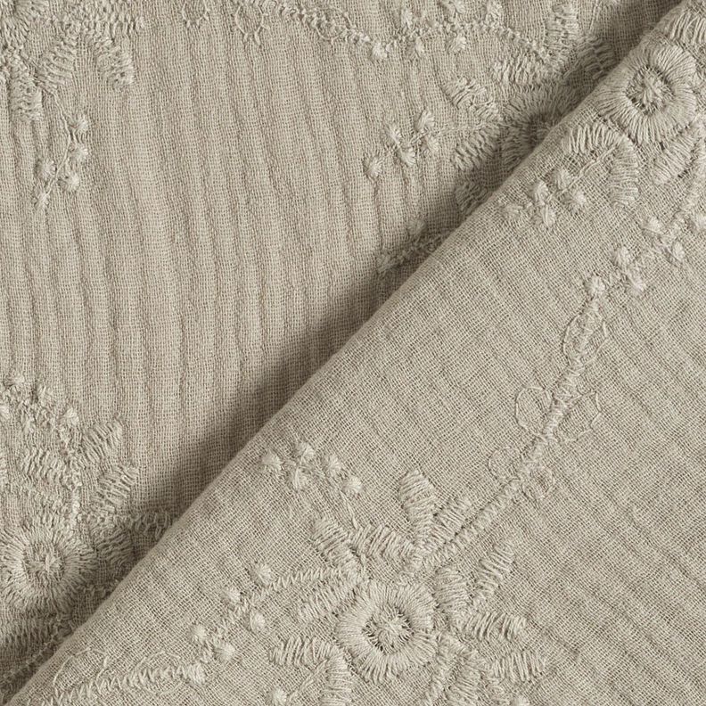 mussolina / tessuto doppio increspato Tralci di fiori tono su tono – grigio seta,  image number 4