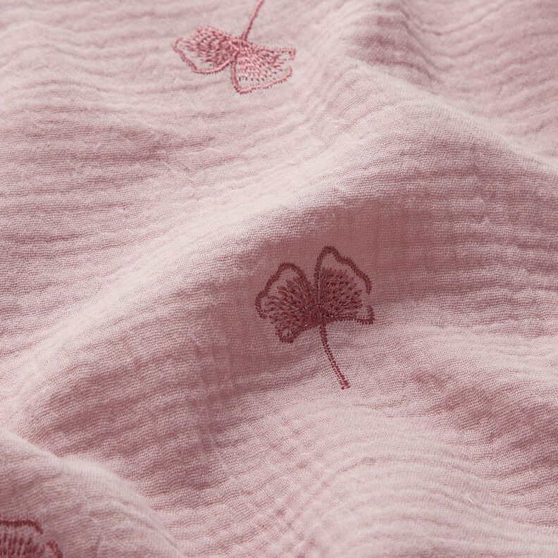 mussolina / tessuto doppio increspato Ginkgo ricamato – rosa antico chiaro,  image number 2