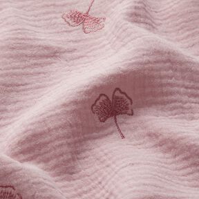 mussolina / tessuto doppio increspato Ginkgo ricamato – rosa antico chiaro, 