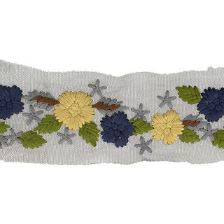 nastro in tulle, fiori ricamati  – blu marino/beige, 