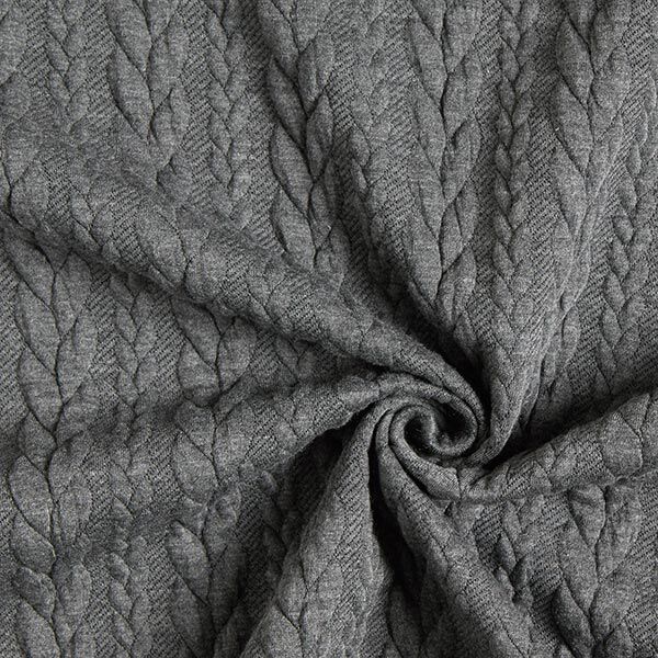 Jersey jacquard, cloqué, motivi a treccia – grigio scuro,  image number 3