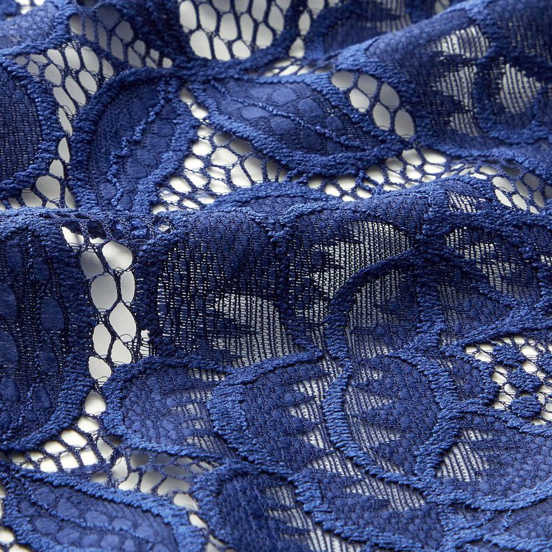 pizzo elastico Boccioli e foglie – blu marino,  image number 3