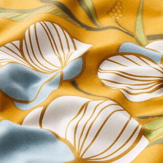 tessuto arredo, satin di cotone, fiori – giallo curry, 
