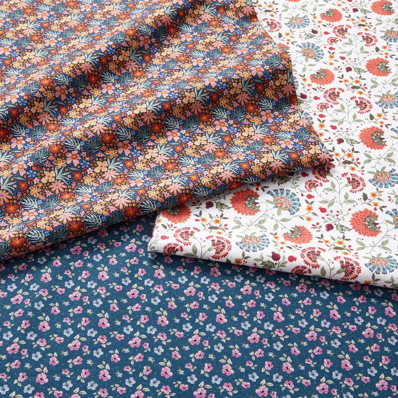 tessuto in cotone popeline piccoli fiori – indaco/rosa antico chiaro,  image number 5