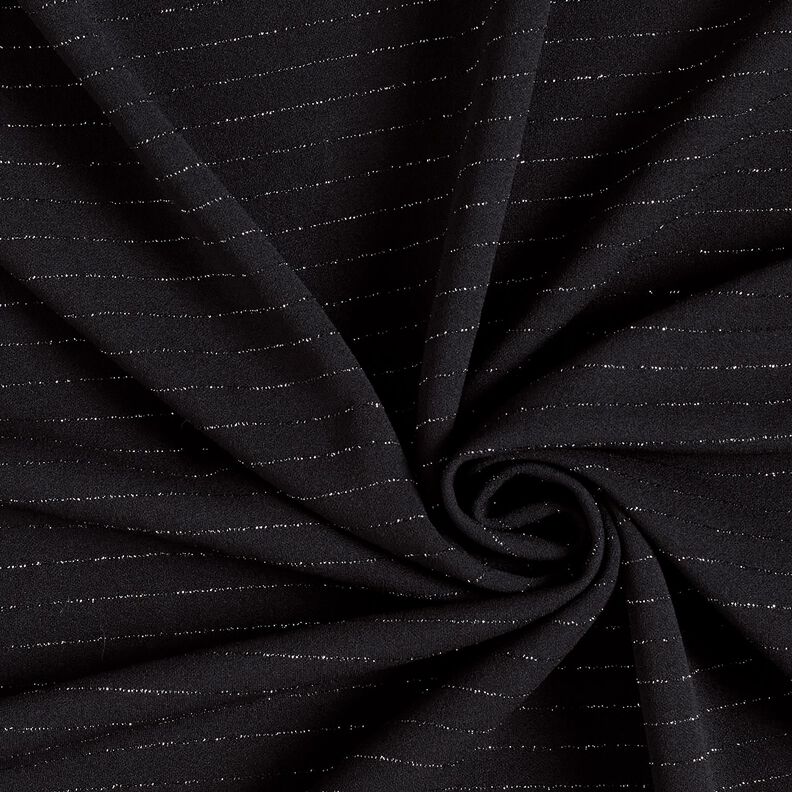 Tessuto elasticizzato per pantaloni, glitterato, gessato – nero/argento effetto metallizzato,  image number 3