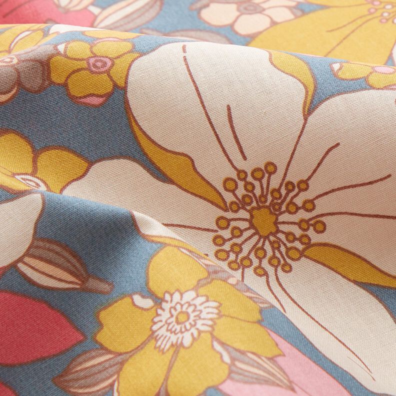 tessuto in cotone cretonne Grande trionfo di fiori – grigio blu/pink,  image number 2