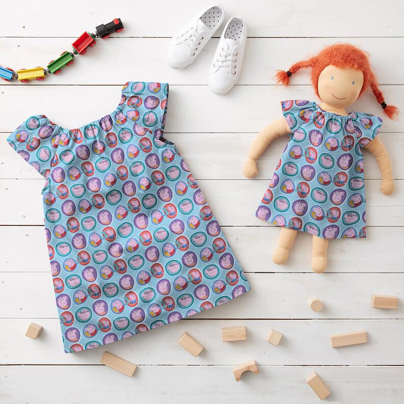 popeline di cotone Facce di Peppa Tessuto oggetto di licenza | ABC Ltd – turchese chiaro,  image number 6
