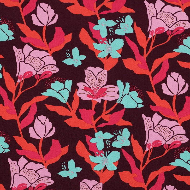 Tessuto in viscosa LENZING™ ECOVERO™ Amira Floral | Nerida Hansen – rosso merlot/peperoncino,  image number 1