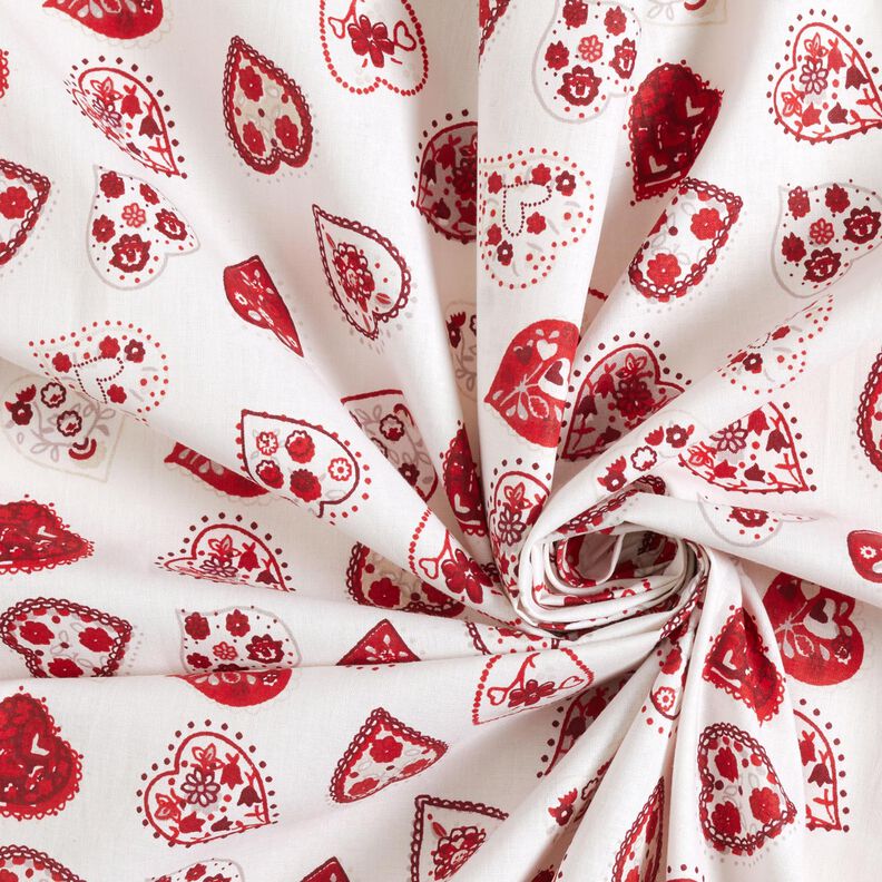 tessuto in cotone cretonne Cuoricini – bianco/rosso scuro, image number 3