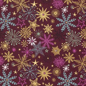 tessuto in cotone popeline Mix di stelle – rosso Bordeaux/oro, 