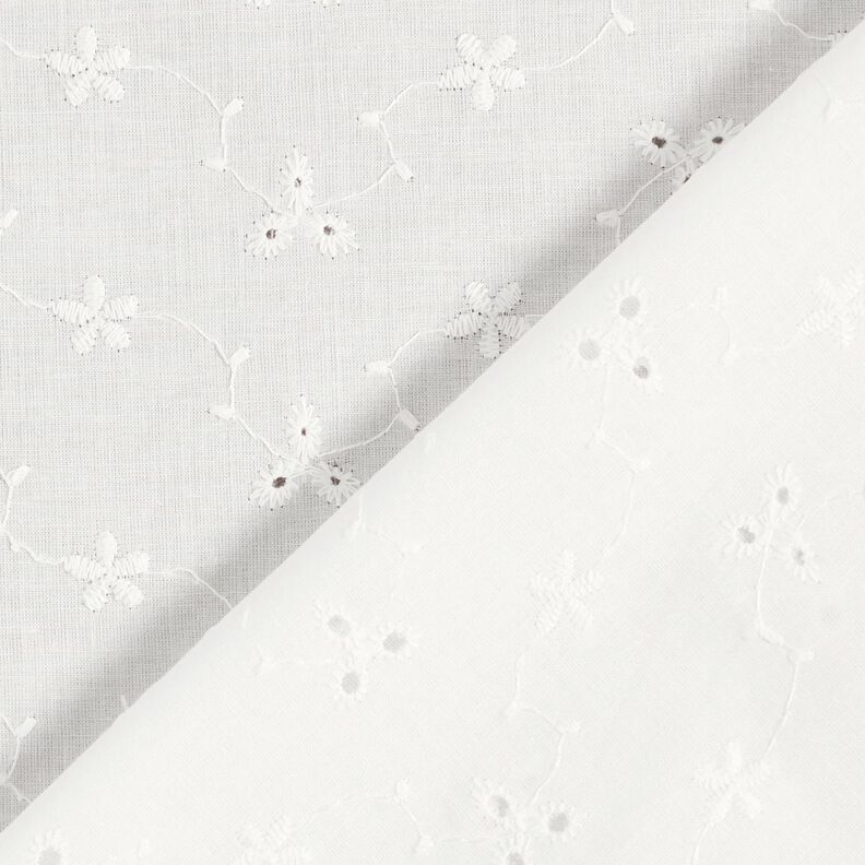 Tessuto in cotone con ricamo forato a viticci di fiori – bianco,  image number 4